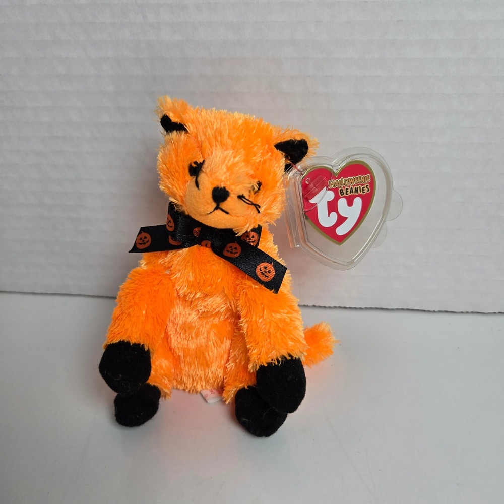 Vtg 2004 Halloweenie Beanie Baby Scared-E Orange Cat Plush 4" Halloween NWT